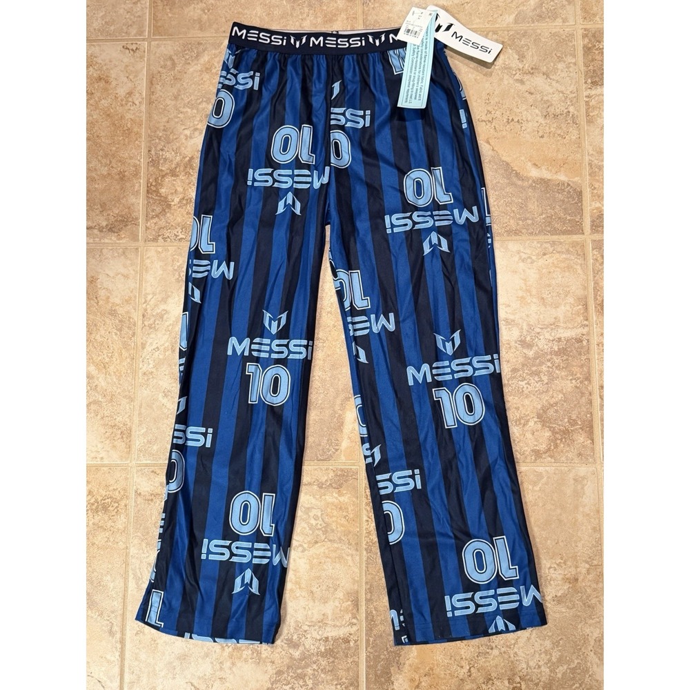 MESSI Boys Blue Striped Messi Pajama/Lounge Pants Signature Number "10" Sz M NWT